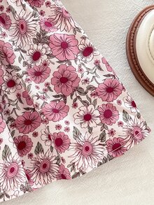 SHEIN Baby Girl Woven Ditsy Floral Round Neck Casual Dress - Multicolor - View 6