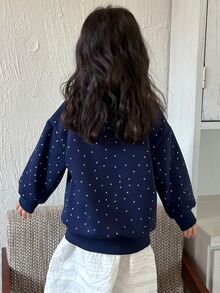 Dazy Kids Young Girl Polka Dot Casual Fairy Princess Pullover Loose Long Sleeve Autumn Thermal Lined Deer Pattern Sweatshirt Christmas 7th Birthday - Navy Blue - View 2