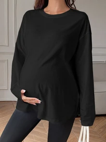 Dazy Maternity 素色寬鬆基礎層搭上衣 日常春秋孕婦T恤 - 黑色 - 查看 3