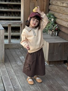 Dazy Kids Infant/Toddler (Girl) Collared Mesh Texture Long Sleeve Sweatshirt, Autumn/Winter - Apricot - View 5
