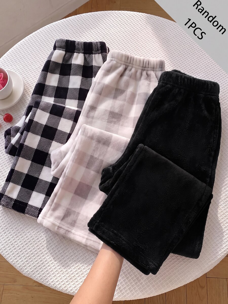 SHEIN 青少年女孩簡約百搭休閒運動長褲，適合週末外出 - 黑色 - 查看 1