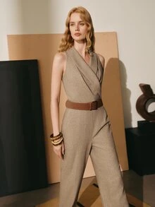 MOTF PREMIUM WOMEN'S SOLID COLOR CASUAL DAILY WEAR JUMPSUIT - Khaki - View 5