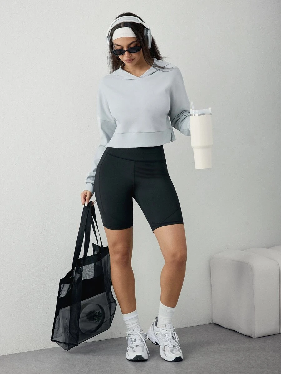 Slayform 1pc Regular Fit Ribbed Sweatshirt Sweatshirt, Loose Design, Basic Style, Grey, Sports Sweatshirt For Fitness/Yoga - Grey - View 1