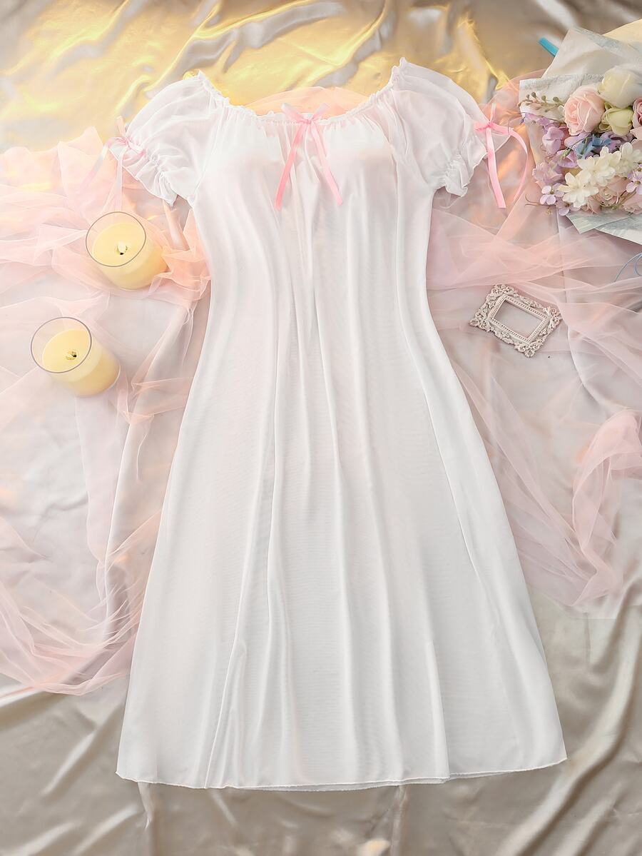 DelicateAllure Plus Size Women's Solid Color Casual Daily Home Sleep Dress - White - View 1