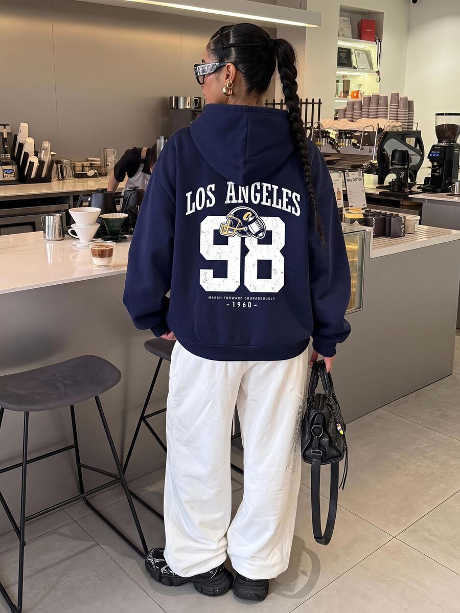 Muchica Football Pattern Print Long Sleeve Sweatshirt Sweatshirt Suitable For Autumn/Winter - Navy Blue - View 1