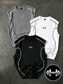 Men's Sports T-Shirt, Casual Running Tank Top - Black - View 1