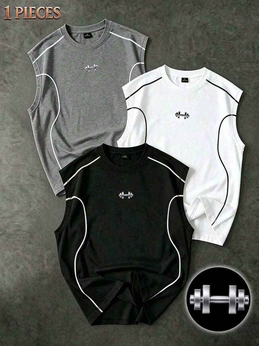 Men's Sports T-Shirt, Casual Running Tank Top - Black - View 1