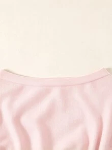 SHEIN 青少年女孩秋冬新款粉色不對稱肩收腰短版毛衣 - 淺粉色 - 查看 5