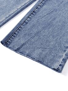 SHEIN 女童 90 年代復古淺色水洗寬鬆牛仔褲，街頭風高腰直筒寬腿廓形長褲 - 中等水洗藍 - 查看 6