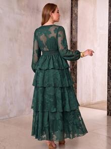 Roveilla Plus Size Spring/Autumn Long Dress, Dark Green Subtle Print ...