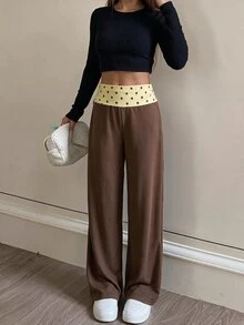 SHEIN 青少年女孩針織黑色百搭休閒長褲 - 彩色 - 查看 3