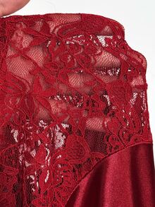 Viva Relle Plus Size Cowl Neck Lace Patchwork Stand Collar Cocktail Dress - Red - View 8