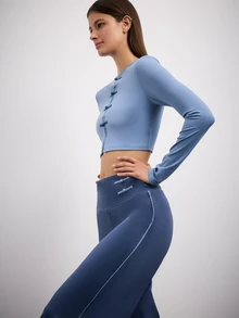 Nöista Women's Cropped Frog Button Top And Long Pants Sports Set - Blue - View 2