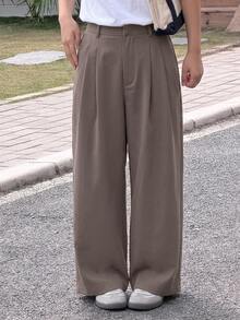 DAZY Tween Girl Fall Clothes Tween Girl) Solid Color Woven Wide Leg Long Pants - Mocha Brown - View 6
