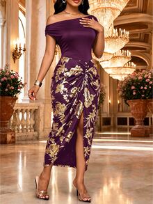 SHEIN Lady 春夏秋冬優雅辦公室派對新年女款洋裝 - 中紫紅色 - 查看 2