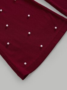 SHEIN Tween Girls Red Colorblock Polo Collar 2-Piece Set, Winter Autumn Back To School Formal Occasion Daily Comfortable Versatile - Red - View 4
