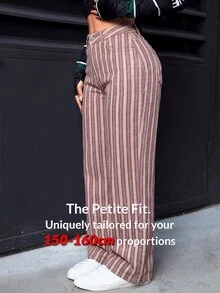 SHEIN PETITE 女款條紋拼接配色鈕扣口袋牛仔褲 - 彩色 - 查看 2