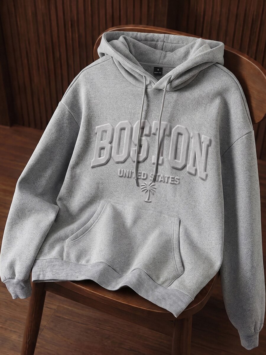 Daypath Men's Loose Fit Hooded Sweatshirt In Floral Gray - Light Grey - View 1