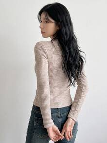 DAZY 青少年女孩卡通貓咪印花圓領長袖休閒T恤 - 卡其色 - 查看 2