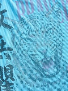 ROMWE Avant 女款大尺碼復古新中式豹紋中英文文字背心 - 藍色 - 查看 3