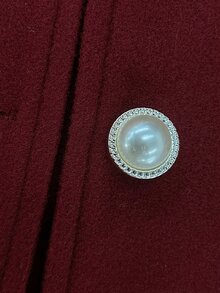 Velvienne Plus Size Elegant Sequin Pocket Button Overcoat - Red - View 3