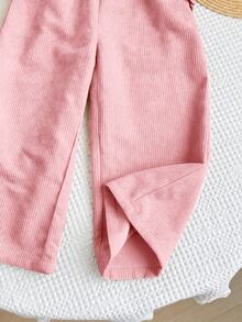 SHEIN 少女燈芯絨寬鬆休閒長褲 - 粉色 - 查看 3