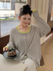 Dazy Plus Spring Summer Autumn New Colorblock Long Sleeve Loose Casual Versatile Thin Cardigan - Apricot - View 10