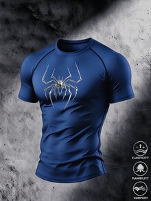 Gym Rark 男士彈性時尚 Logo 運動 T 恤，萬聖節禮物，健身運動黑色與銀色夏季運動休閒風 - 寶藍色 - 查看 3