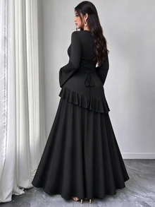 SHEIN Elenzya Women's Plus Size Ruffle Design Long Dress, Autumn/Winter Outdoor Dress - Black - View 2