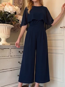 SHEIN Tween Girls Partywear Deep Tween Girl Blue Elegant Fitted Jumpsuit Tween Girl - Navy Blue - View 7