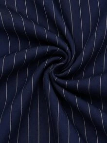 Sweetra Bộ 2 món áo blouse cạp nút size lớn và quần túi kẻ sọc - Màu xanh hải quân - Xem 5