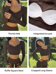 Fluxe Women's Cropped Long Sleeve Sports T-Shirt For Fitness And Tennis - Coffee Brown - View 4