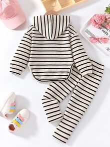 Elladie kids 青少年女孩格紋連帽2件套服裝，長袖連帽衫與彈性長褲套裝，休閒套裝，適合春秋穿著 - 白色 - 查看 5