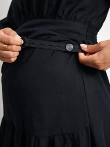 MaterniWear Maternity Solid Color Pleated Long Sleeve Top And Adjustable Waistband Pants Casual Daily 2 Pieces Set Fall - Black - View 10