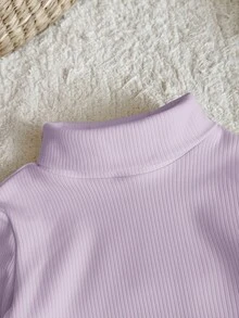 SHEIN 女嬰休閒百搭針織保暖內裡高領套頭上衣，秋季百搭上衣 - 淡紫色 - 查看 5