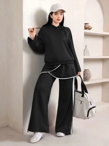 Veilorie Women's Modest Colorblock Hooded Sweatshirt, Casual Athleisure Sporty Active Sweatshirt For Daily Wear - Black - View 6