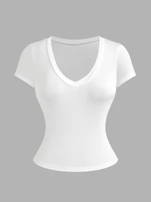 Sweetra 3pcs/Set Women's Plus Size Deep V-Neck Short Sleeve Casual Commute Versatile T-Shirt Tops, Spring/Summer - Multicolor - View 6