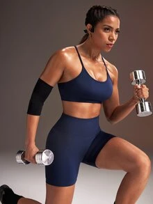 Powerista Women's Minimalist Tank Top And Tight Shorts Sports Set - dark blue - View 7