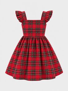 SHEIN 少女深酒紅色休閒純色洋裝 - 紅色 - 查看 8