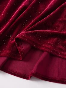 SHEIN 女童深酒紅色休閒純色連身裙 秋季 - 酒紅色 - 查看 8