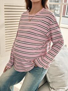 SHEIN 孕婦條紋哺乳T恤，休閒秋季穿著 - 彩色 - 查看 6