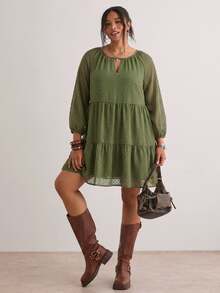Freevana Plus Size fransk semester jacquard långärmad modesskjorta höst - Grön - Visa 7