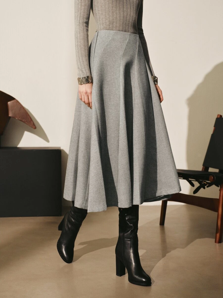 MOTF PREMIUM WOMEN'S SOLID COLOR CASUAL VERSATILE DAILY SKIRT - Grey - View 1