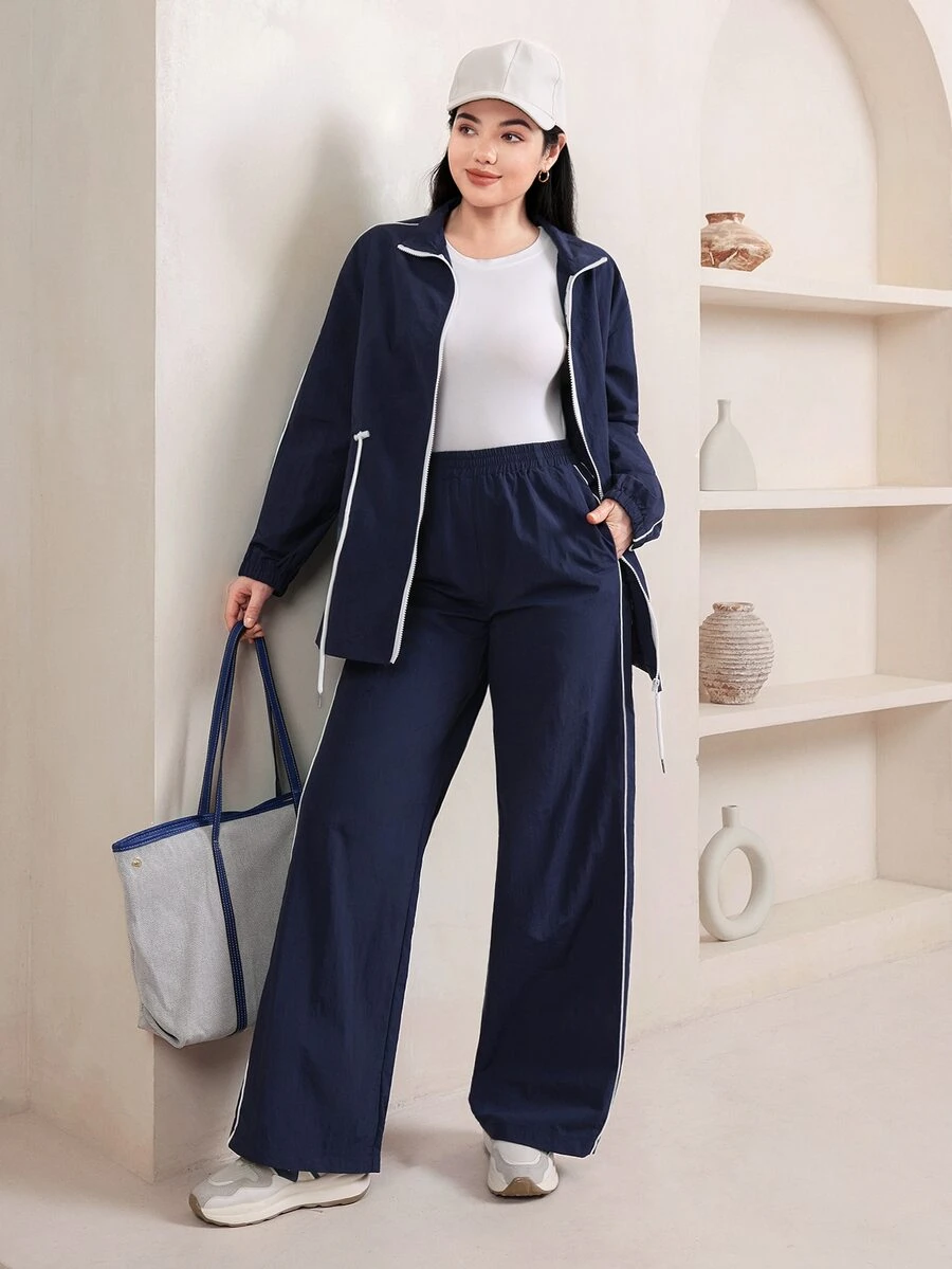 Veilorie Women's Zipper Front Long Sleeve Jacket And Pants Sports Set - Blue - View 1