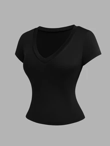 Sweetra 3pcs/Set Women's Plus Size Deep V-Neck Short Sleeve Casual Commute Versatile T-Shirt Tops, Spring/Summer - Multicolor - View 11