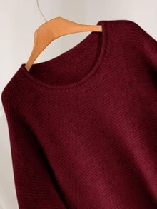 CosyJoli Áo len chui đầu dệt kim dày màu trơn dáng rộng, tay áo bo bèo, dáng ngắn, phong cách corset, màu đỏ rượu vang, phù hợp cho mùa đông, Giáng sinh, tiệc tối, trang trọng và đám cưới - Màu Đỏ Sâu - Xem 4