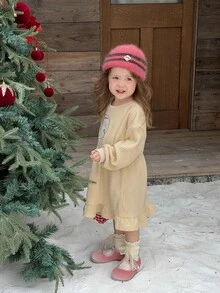 Dazy Kids بلوزة رياضية للرضيعة (بنت) بياقة دائرية وأكمام طويلة مع حافة مكشكشة لفصل الخريف/الشتاء - لون مشمشي - مشاهدة 11