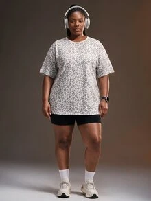 Powerista Women's Plus Size White & Grey Leopard Print Short Sleeve Sports T-Shirt - White - View 7