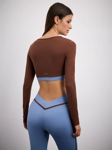 Nöista Long Sleep Top With Crossed Front - Brown - View 4