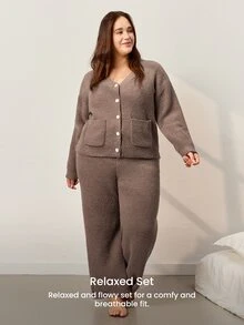 LUVLETTE Plus Size Pajama Sets - Coffee Brown - View 9